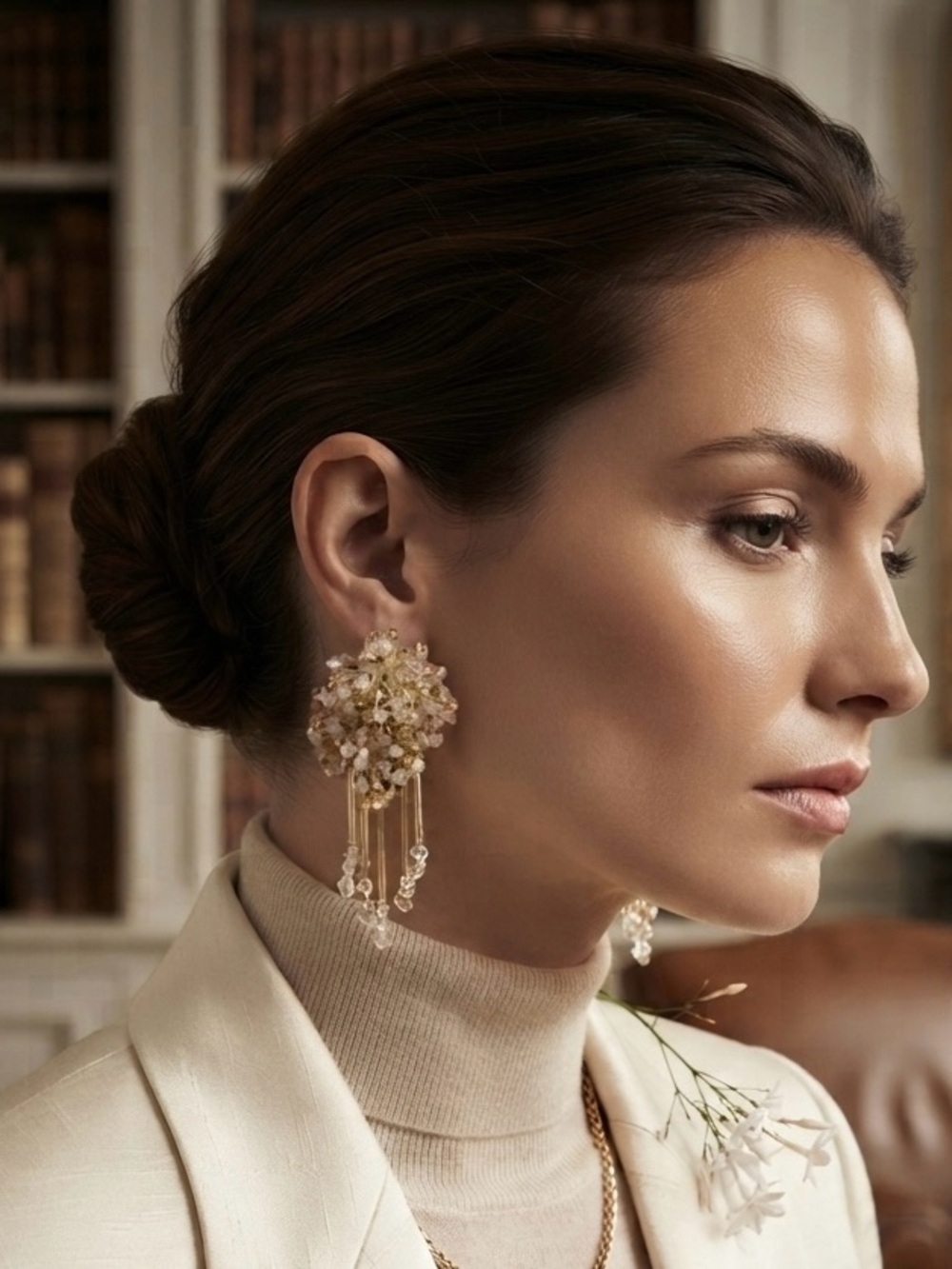Vintage Crystal Beaded Chandelier Clip-On Earrings